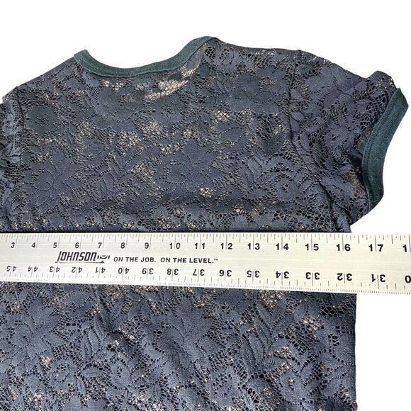Mossimo‎ Stretch Black See Through Lace Boho Pedal Floral Crochet Shirt Size S - Picture 8 of 9